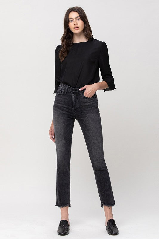 High Rise Straight Uneven Hem Details