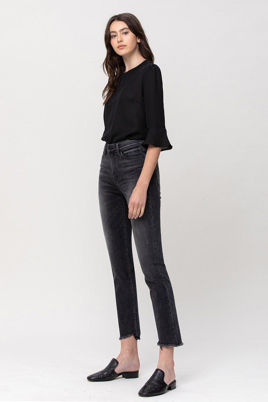 High Rise Straight Uneven Hem Details