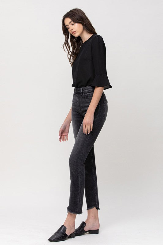 High Rise Straight Uneven Hem Details